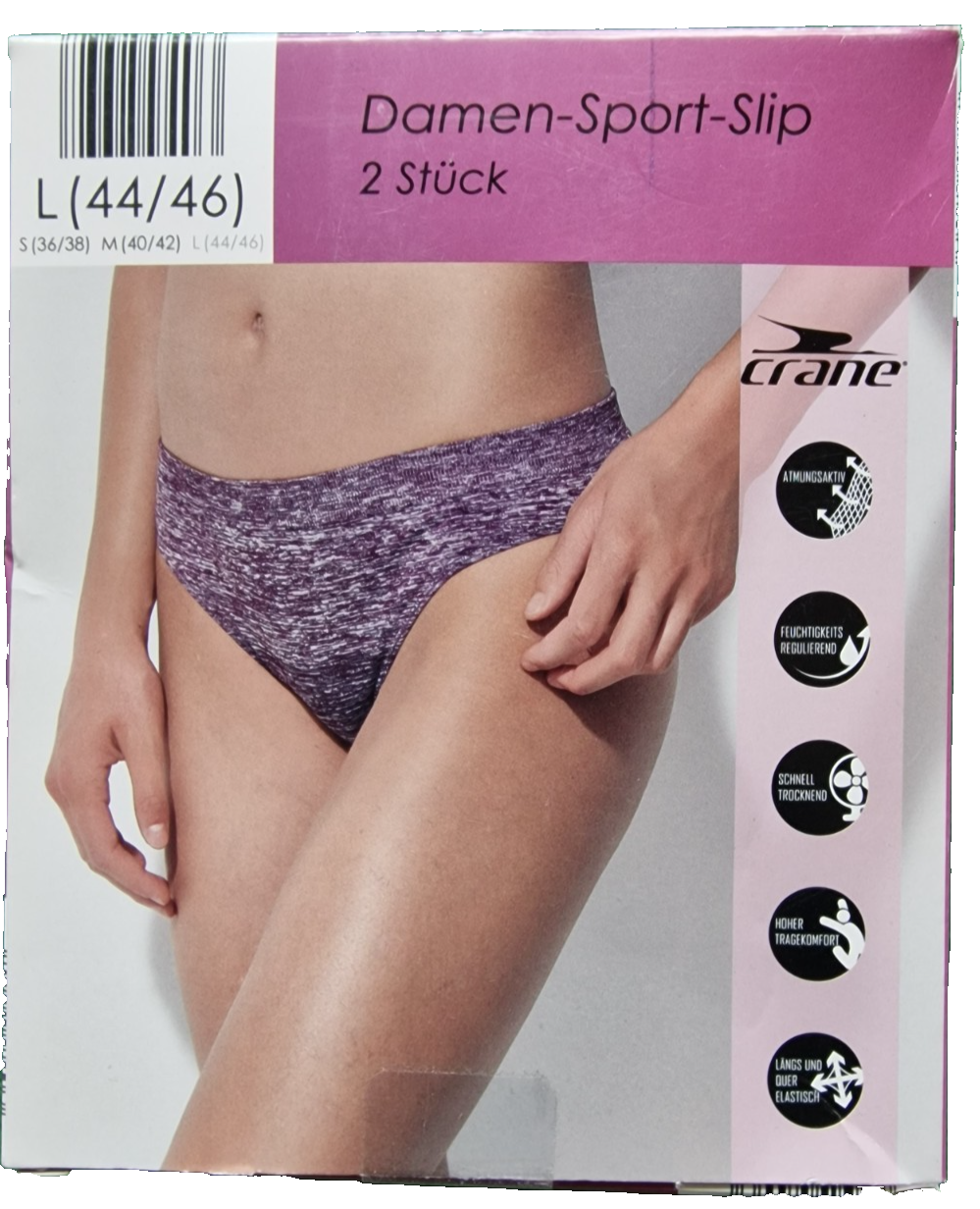 Crane Damen-Sport-Slip, 2 Stück, Größe L (44/46)